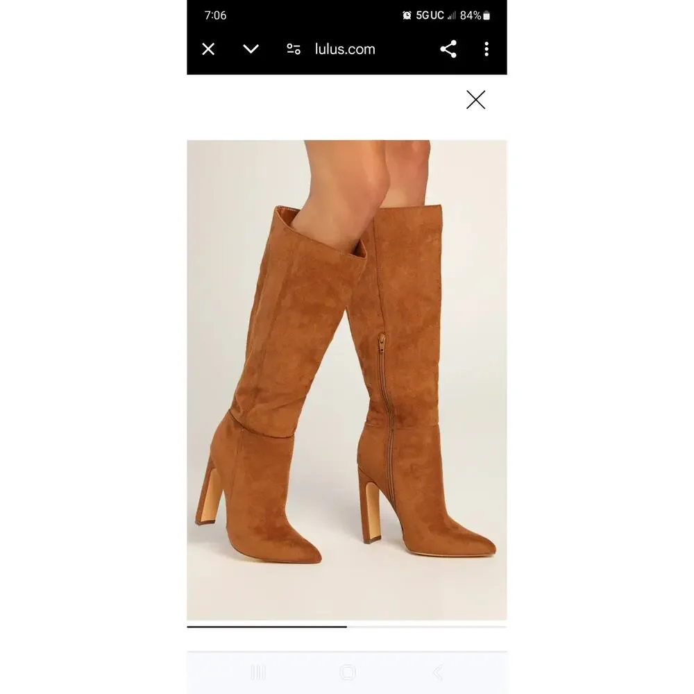 EUC Lulus Chestnut Faux Sude Knee High Boots‎ Sz 7